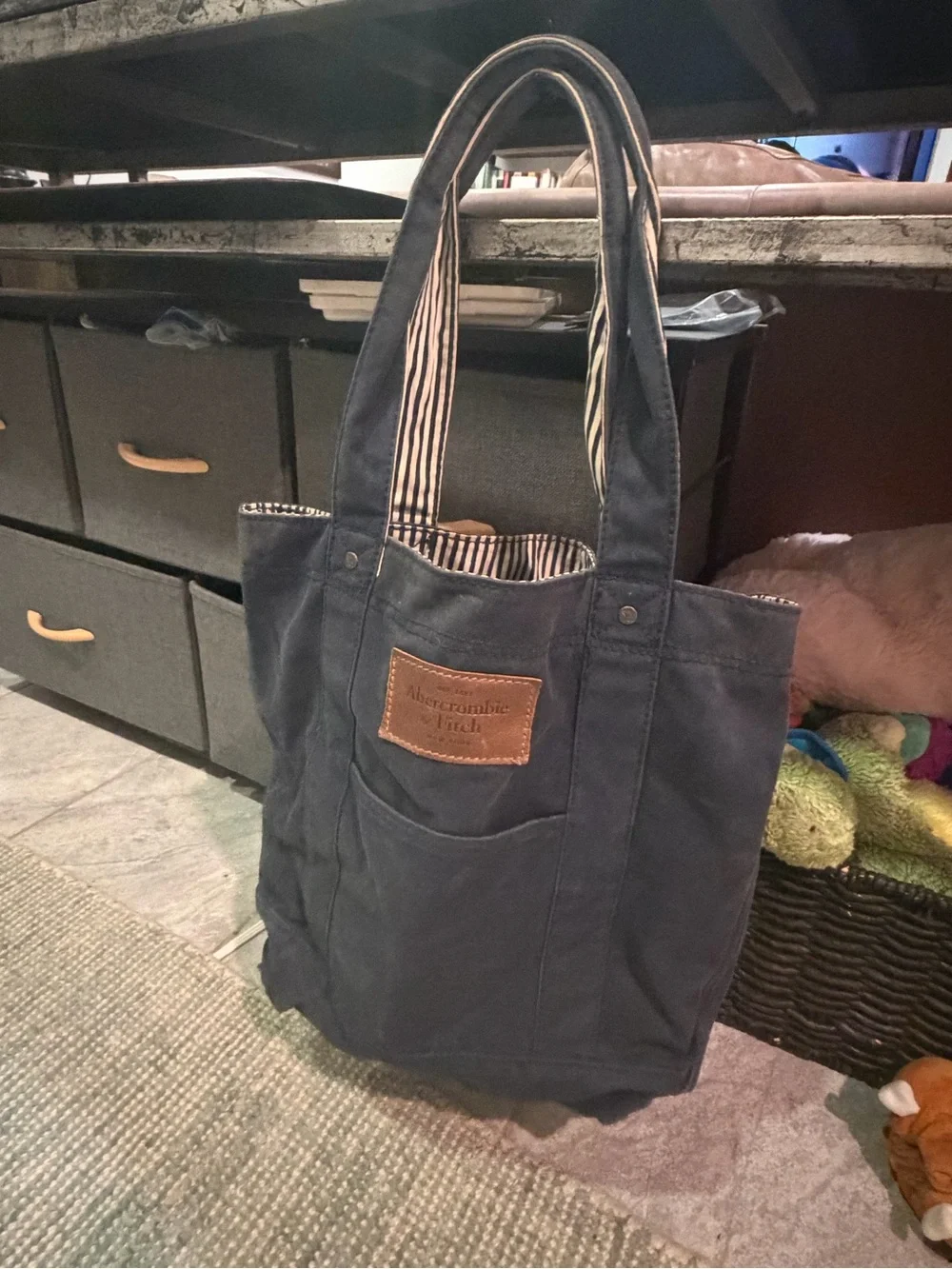 Abercrombie & Fitch Navy Canvas Messenger Tote with Leather Patch
